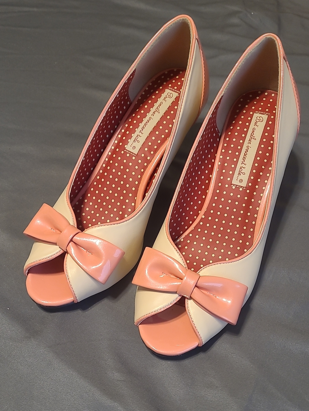 B.A.I.T. Peep-Toe Bow Pumps in Cream and Coral Pink - Women